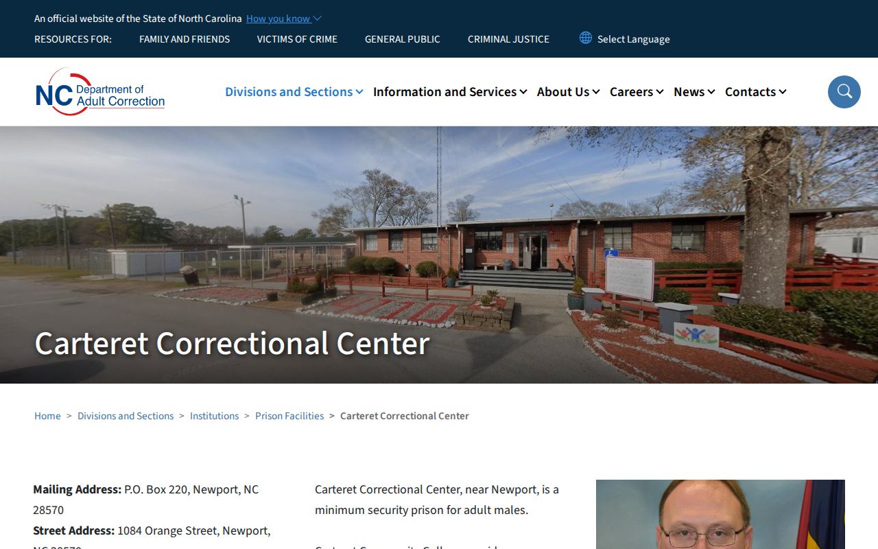 Carteret Correctional Center state prison release and reentry profile