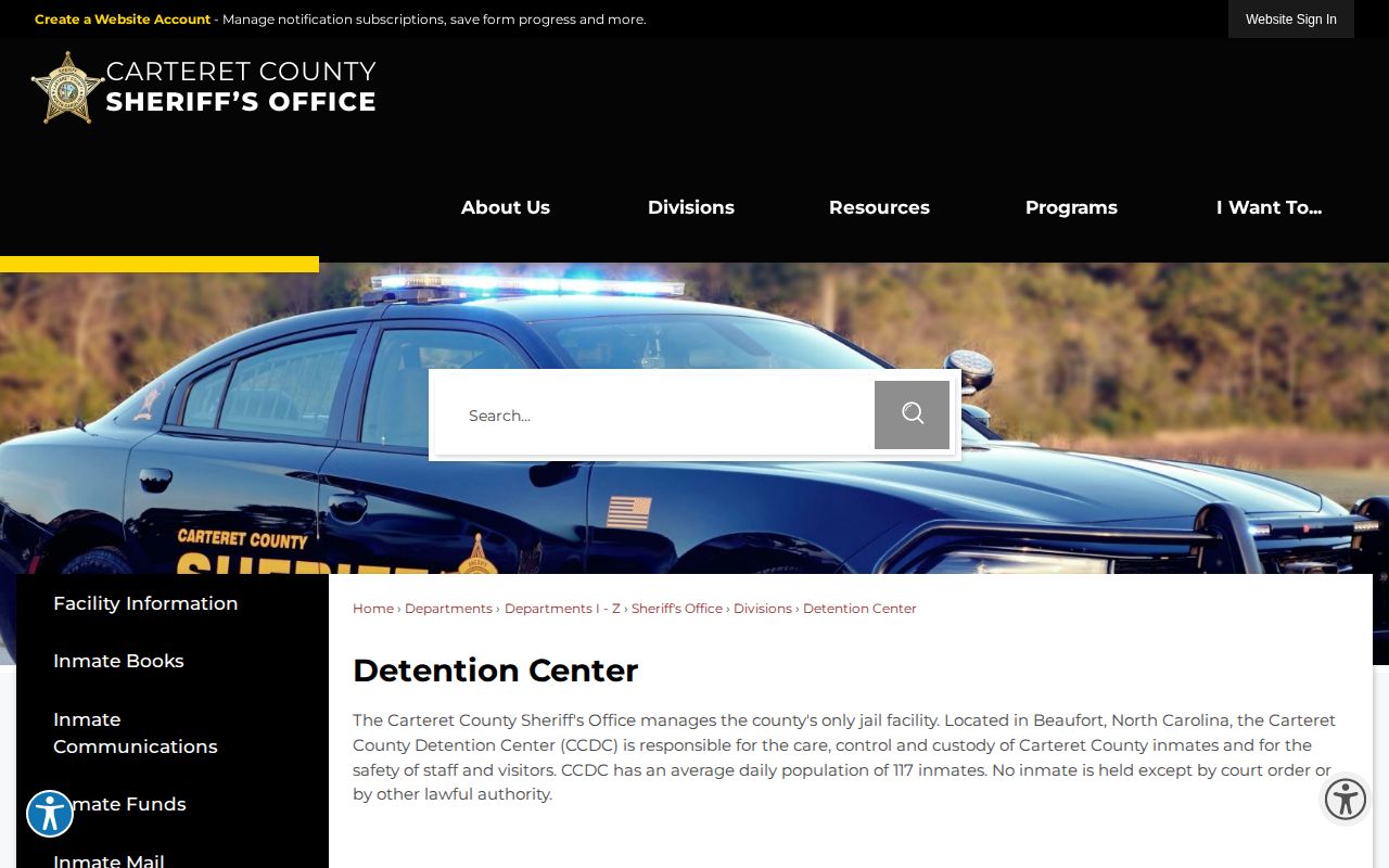 Carteret County Detention Center county jail and release contact page