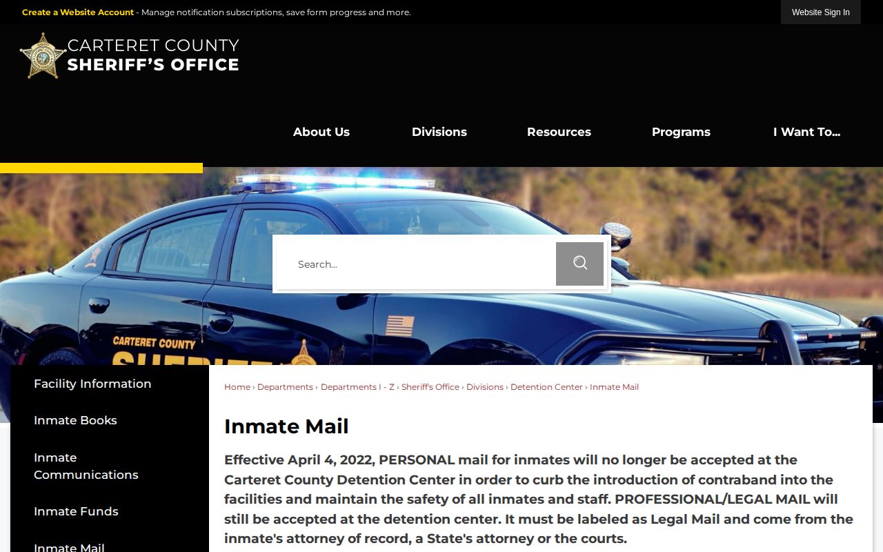 Carteret County Detention Center scanned mail after release instructions