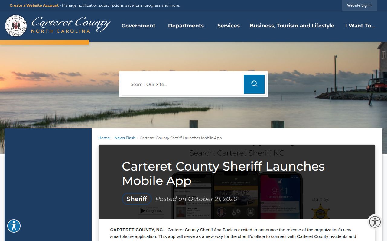 Carteret County Sheriff app announcement for jail information and release checks