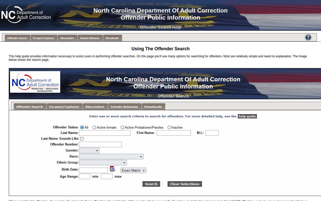 NCDAC field help for Carteret County release date confirmation