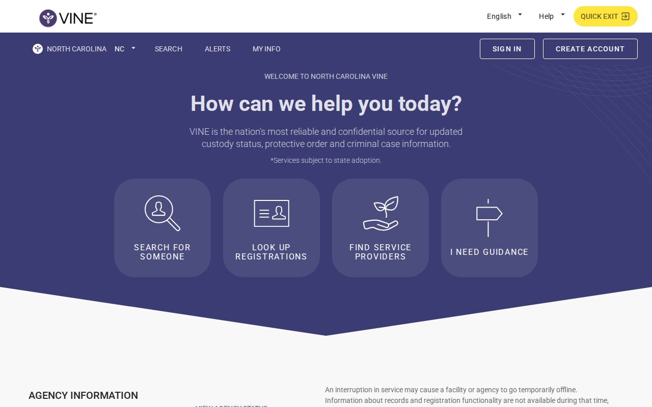 Carteret County VINELink inmate search and release notification interface